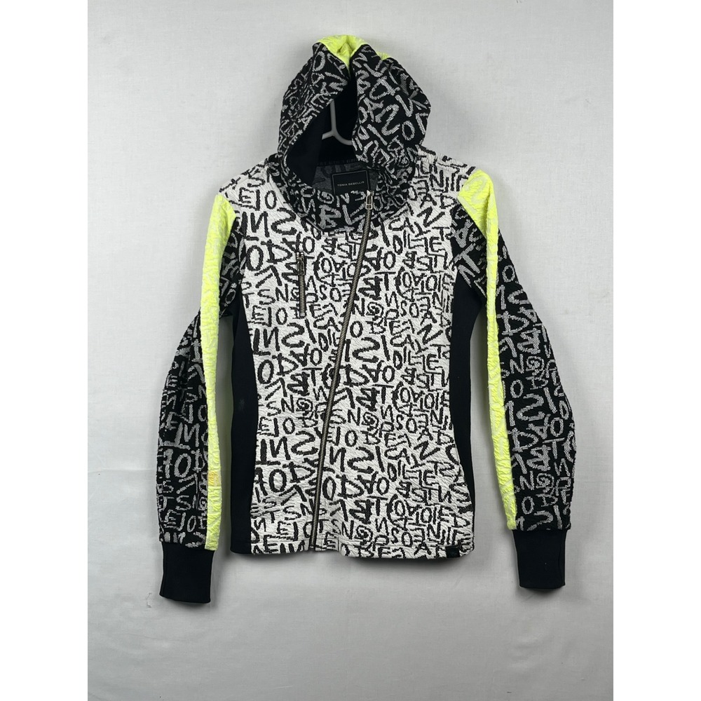 Tonia DeBellis Graffiti Print Asymmetrical Zip Hoodie Womens Medium Neon 08-0020